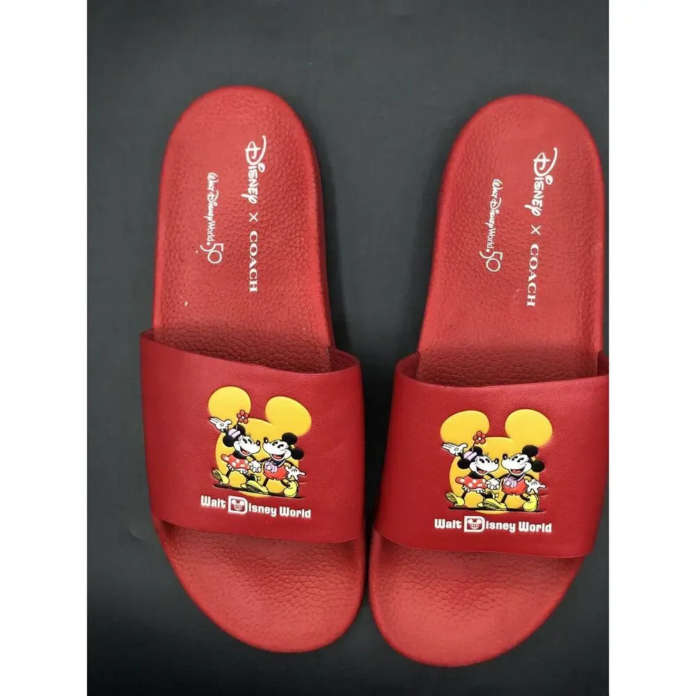 Disney X Coach Mickey & Minnie Slides Women Elec Red Size 11 Disney's 50th New